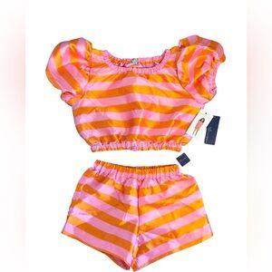 NWT Habitual Girl Pink and Orange Striped girls short set. Size 12